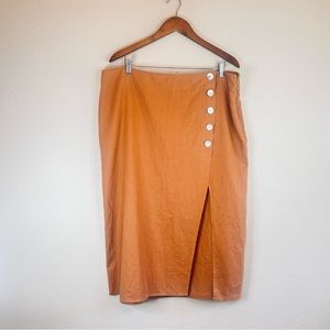 Marc NY Buttons Front Linen Blend Pecan Maxi Skirt Size XL NWT